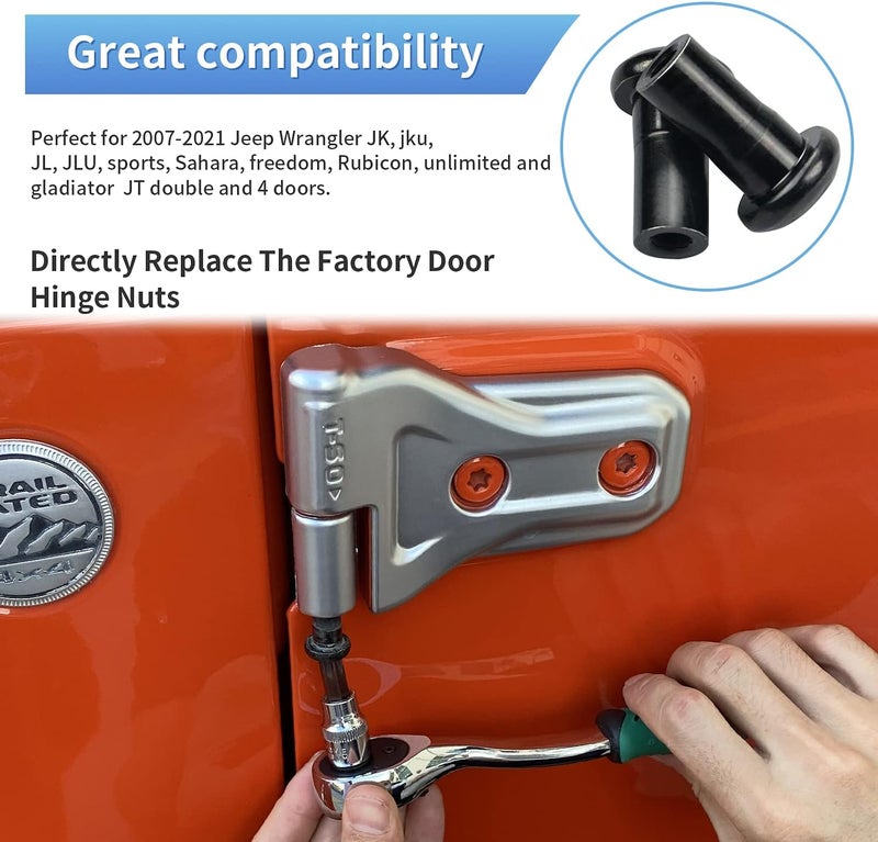MOEBULB Door Hinge Nuts Compatible with 2018-2022 Jeep Wrangler JL JLU Rubicon Gladiator 2/4 Door - 4pcs - Image 4